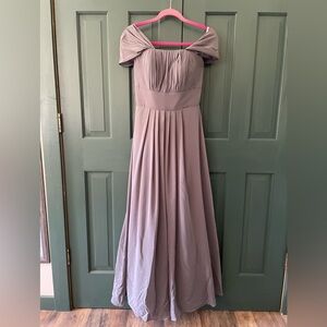 Bridesmaids dress, gray with sheer sleeves 4
